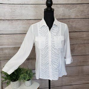 CHICO'S FITTED WHITE BUTTON UP SHIRT  - SMALL